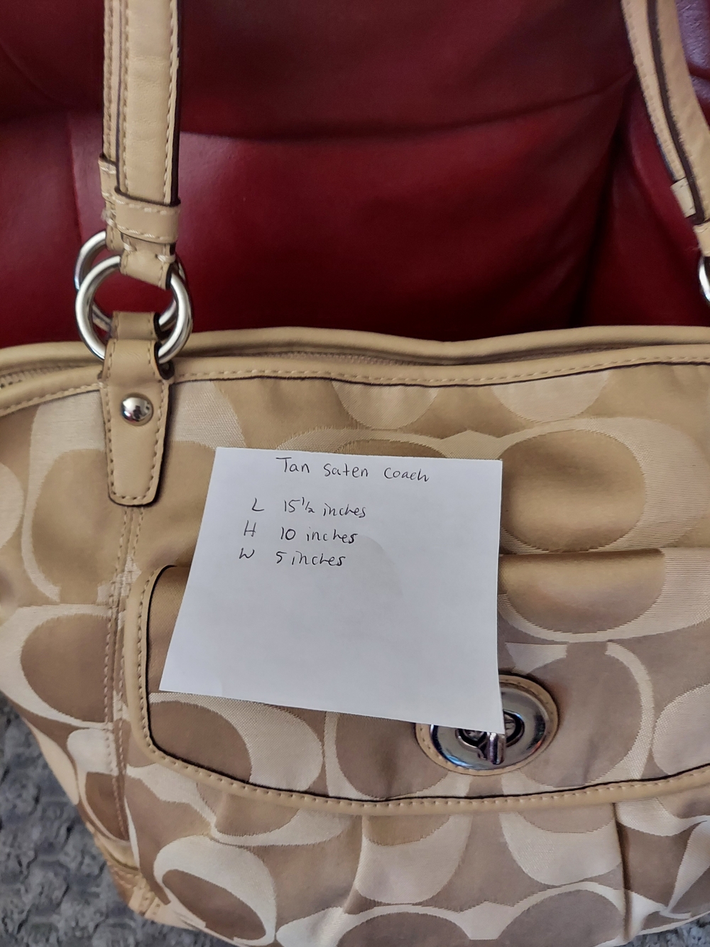 Coach Beige Signature Tote with Turn-Lock Closure - Picture 2 of 7